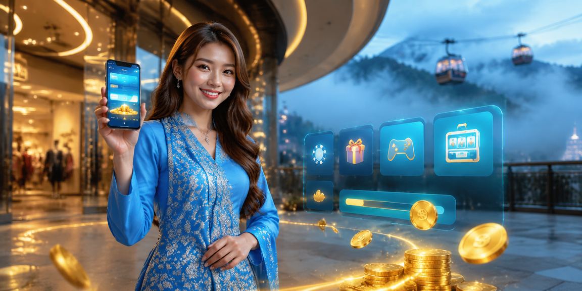 Pengguna berbaju kurung menggunakan aplikasi kasino untuk semak promosi di Genting Highlands